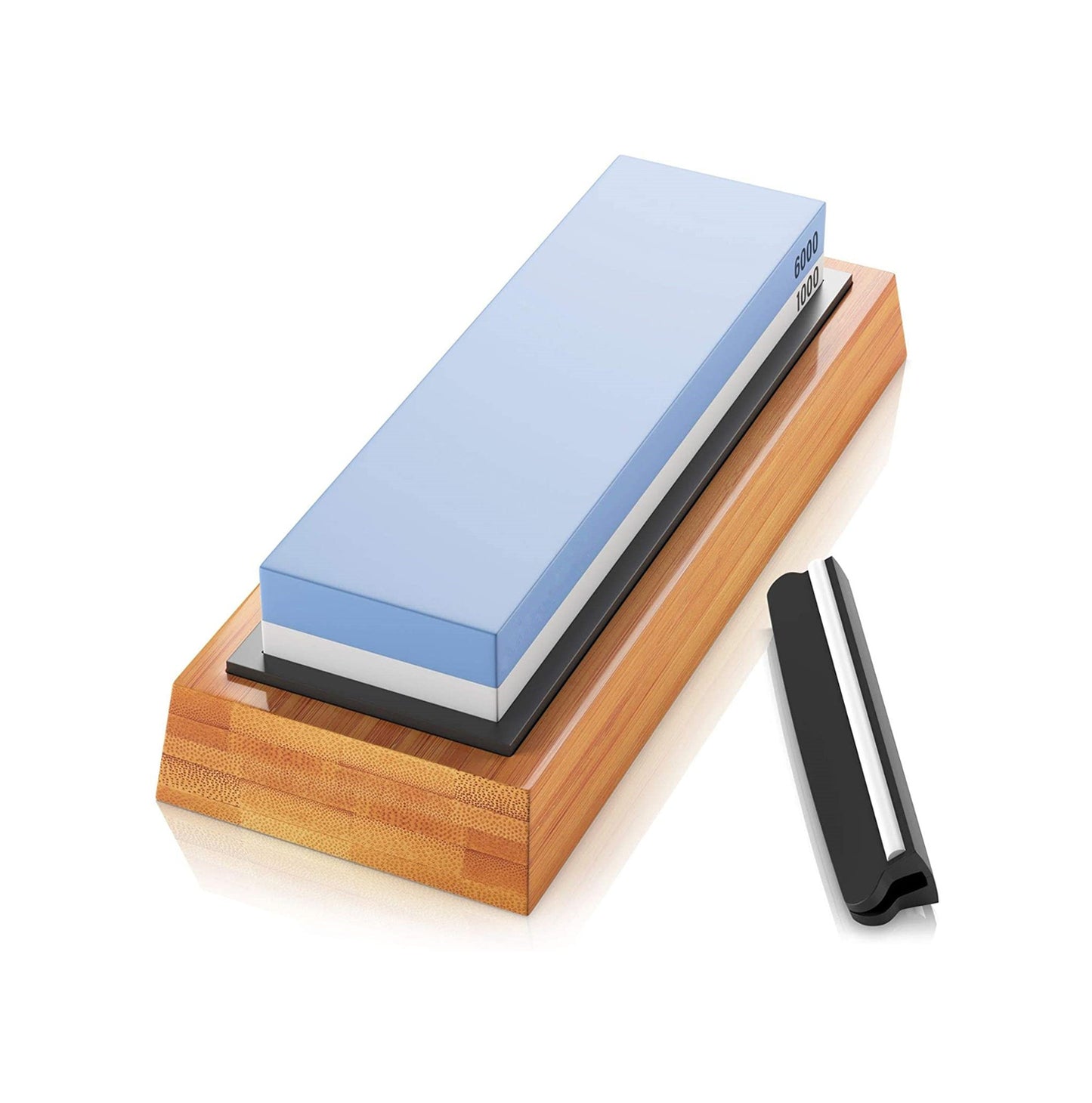 Premium Whetstone Set, Knife Sharpening Stone 2 Side Grit 1000/6000 Whetstone- Knife Sharpener- Non Slip Bamboo Base & Angle Guide