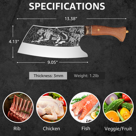 9" Tiger Butcher Cleaver Knife