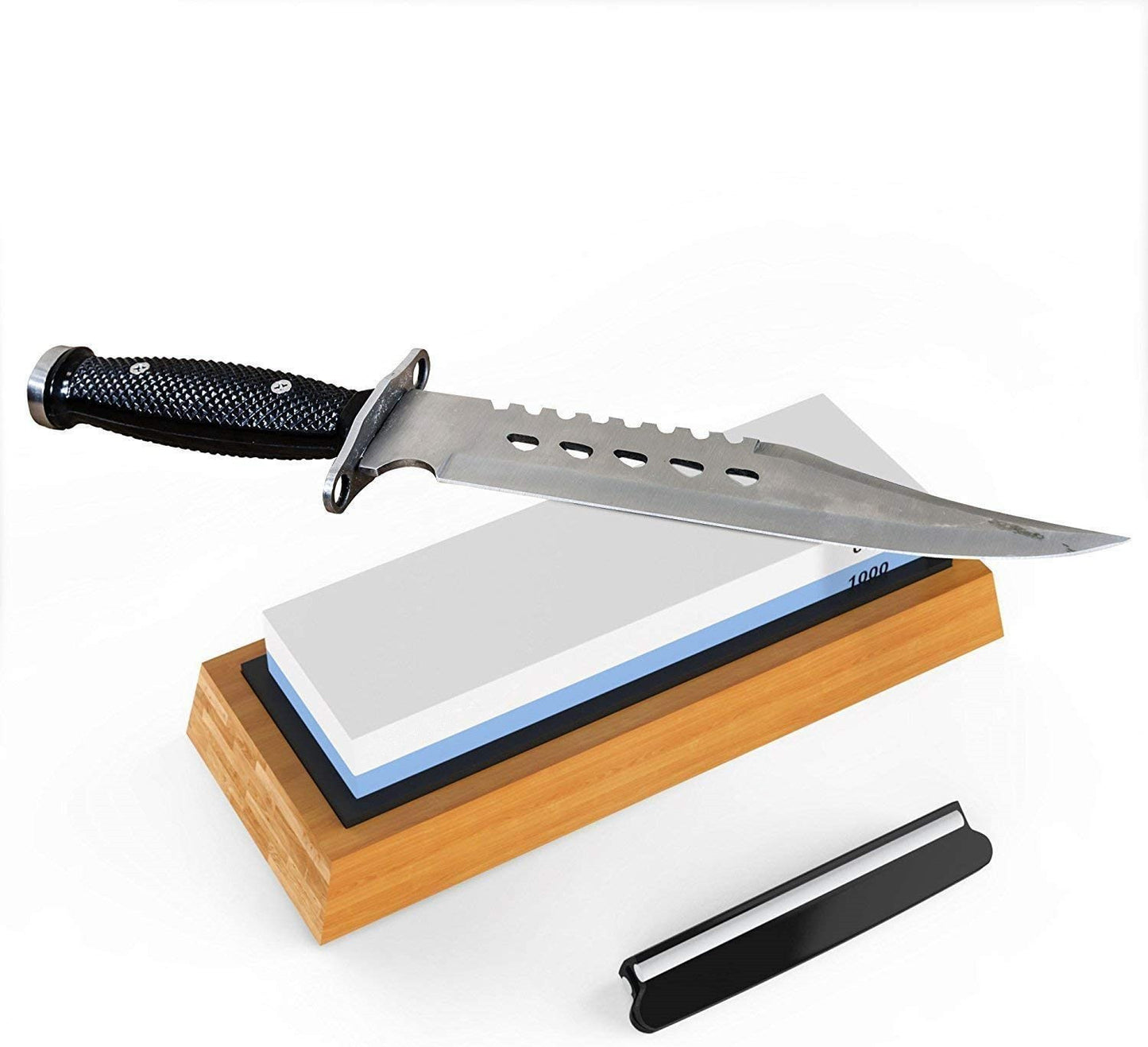 Premium Whetstone Set, Knife Sharpening Stone 2 Side Grit 1000/6000 Whetstone- Knife Sharpener- Non Slip Bamboo Base & Angle Guide
