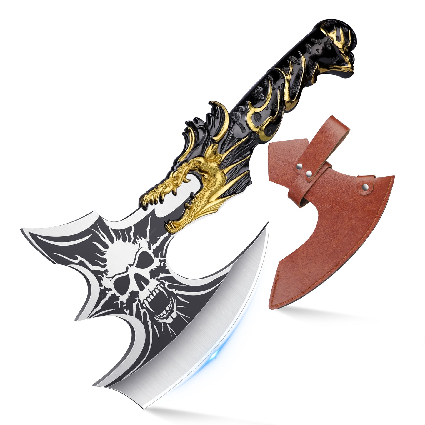 Heavy Duty Skeleton Axe with Carved Evil Dragon Handle