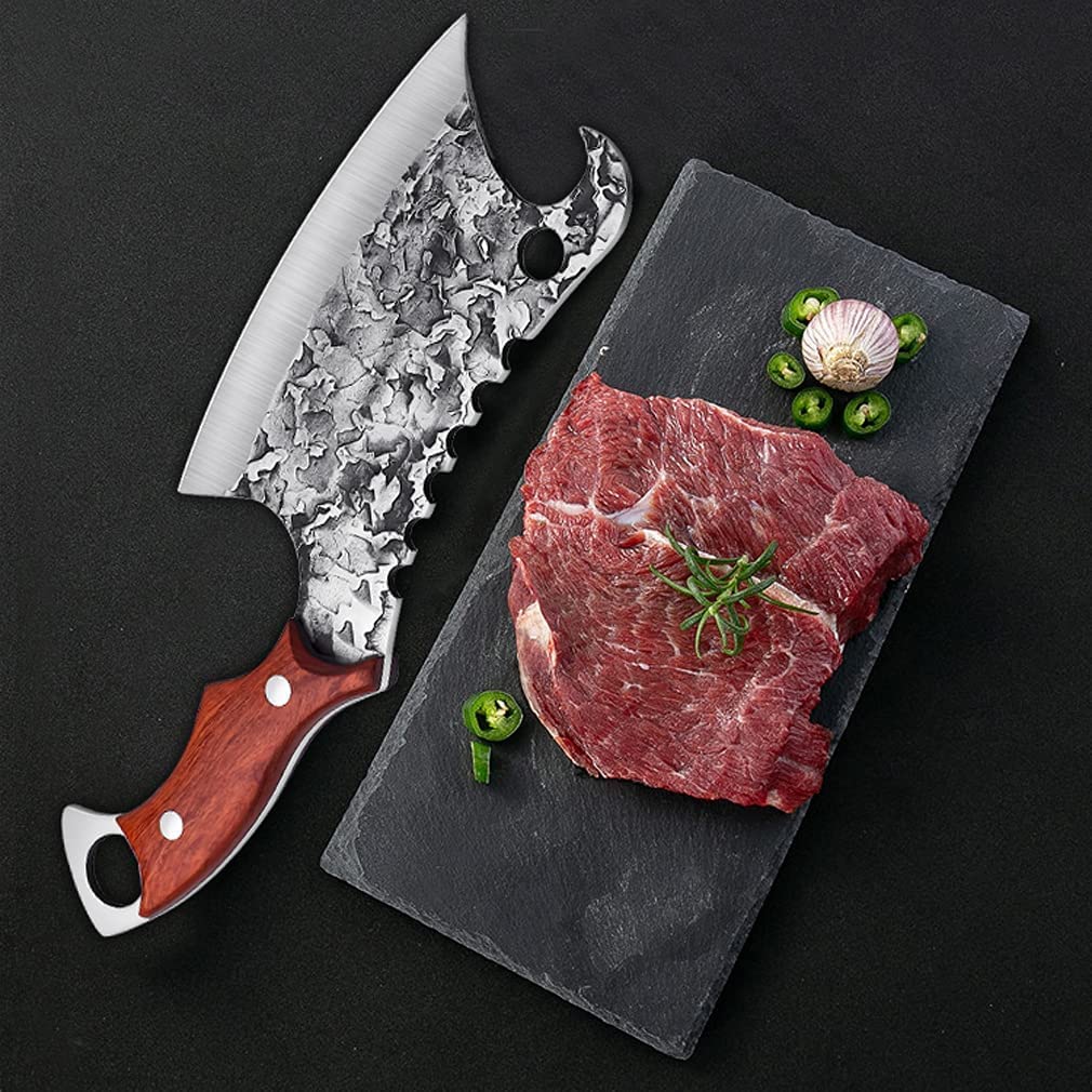 Hand Forged Meat Cleaver Sharp Asian Knife Kitchen Butcher Knife with Leather Sheath
