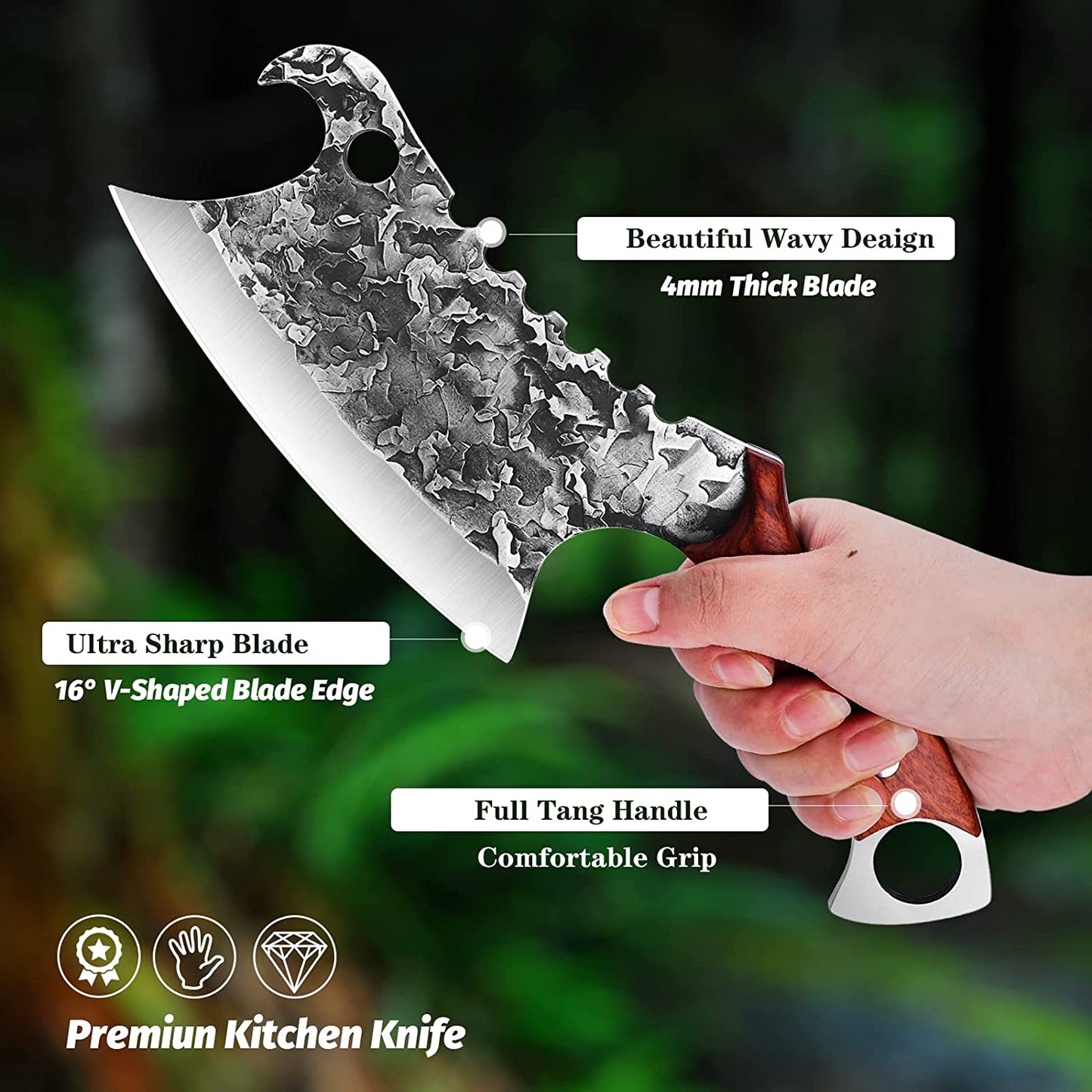 Hand Forged Meat Cleaver Sharp Asian Knife Kitchen Butcher Knife with Leather Sheath