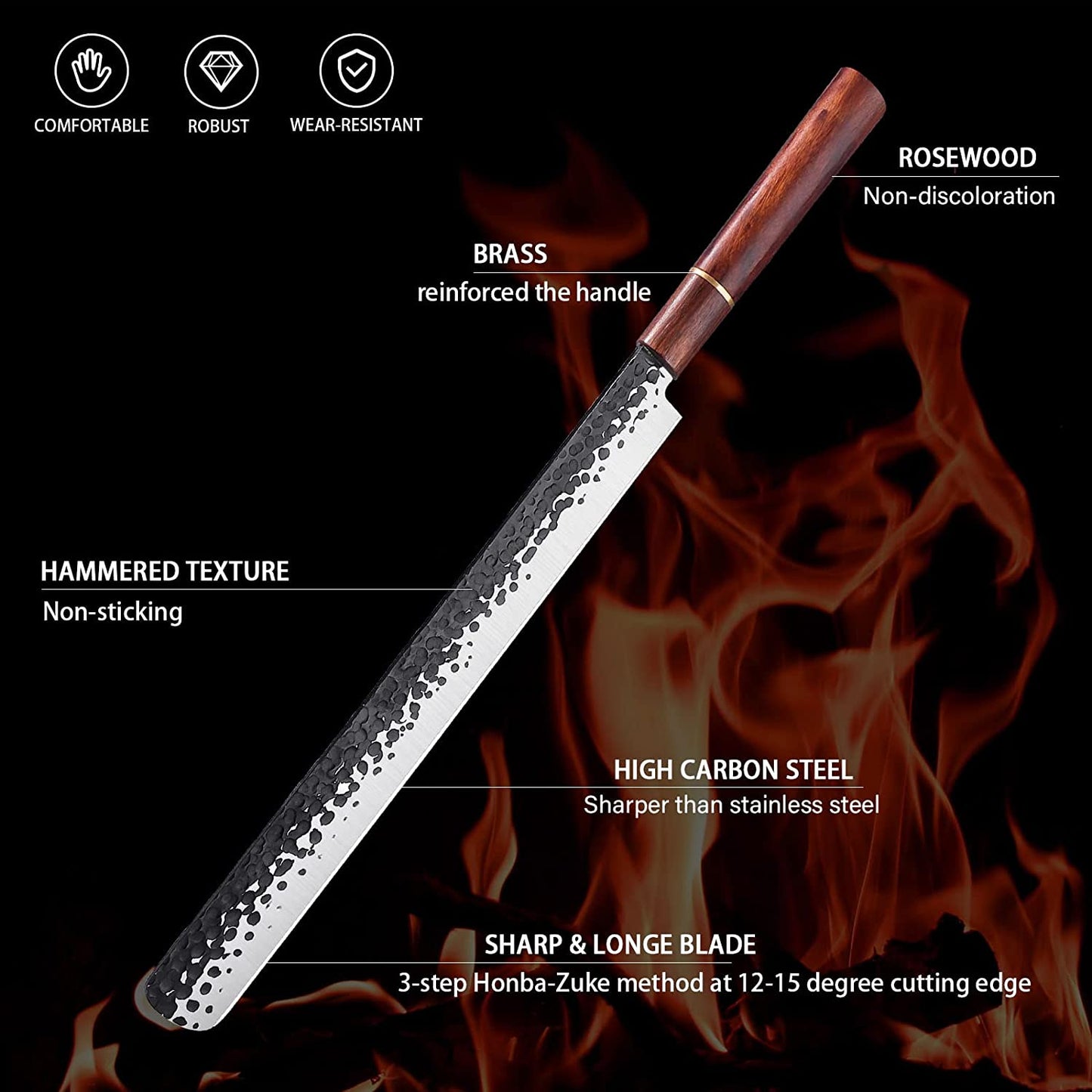 Slicing & Carving Knife–11" Brisket Knife Forged in Fire–High Carbon German Steel Meat Knife