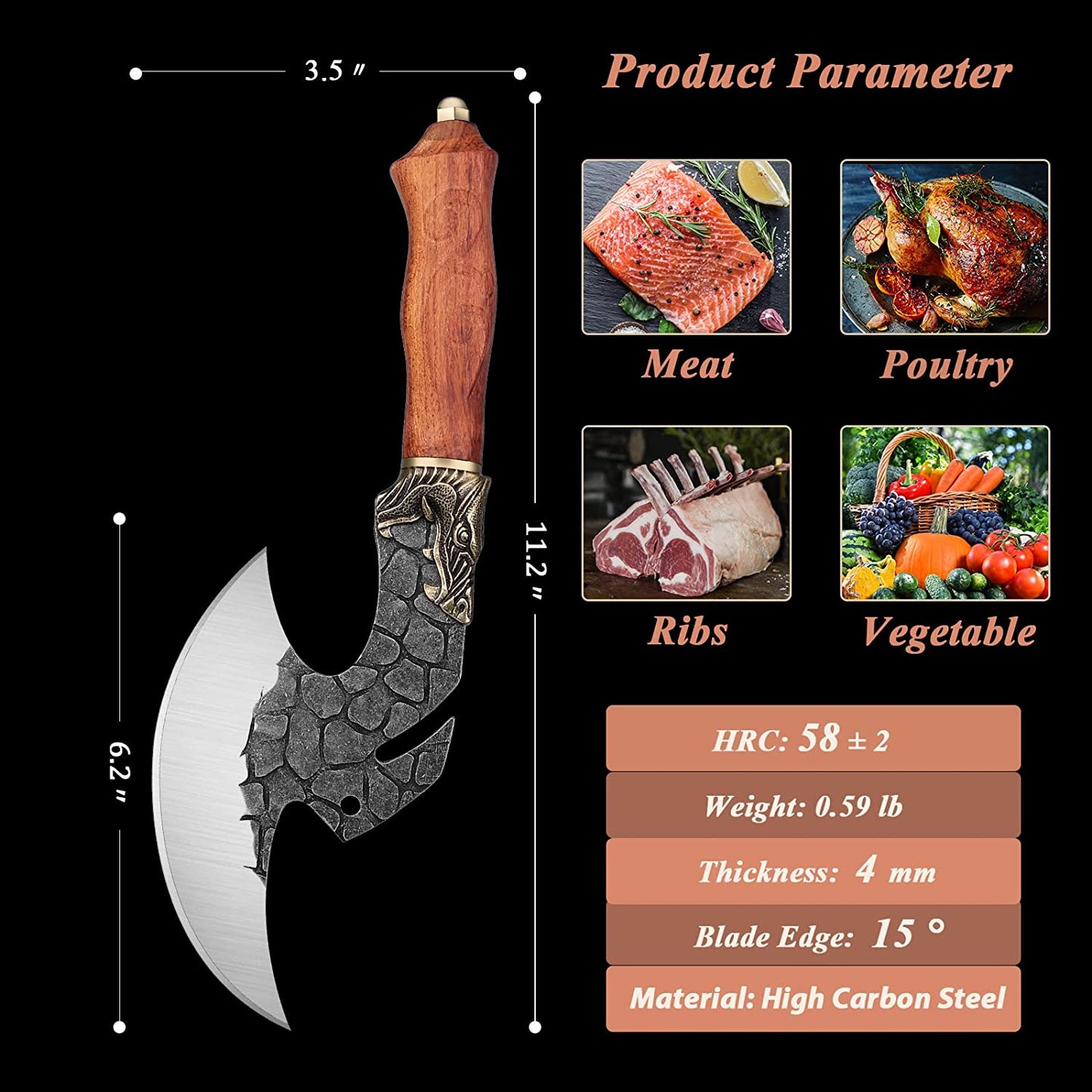Sharp Meat Cleaver Axe Hand Forged Butcher Boning Knife for Meat Cutting High Carbon Steel