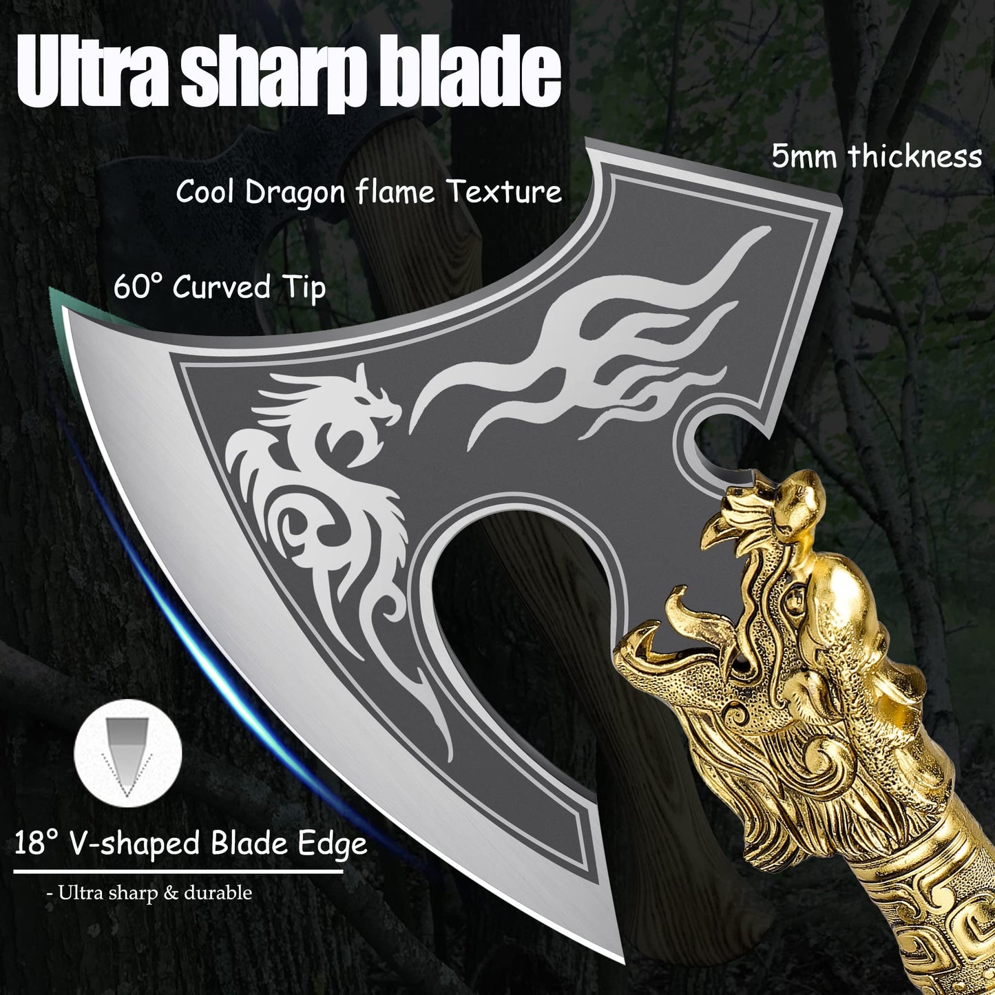 Heavy Duty Hatchet Axe with Carved Dragon Handle