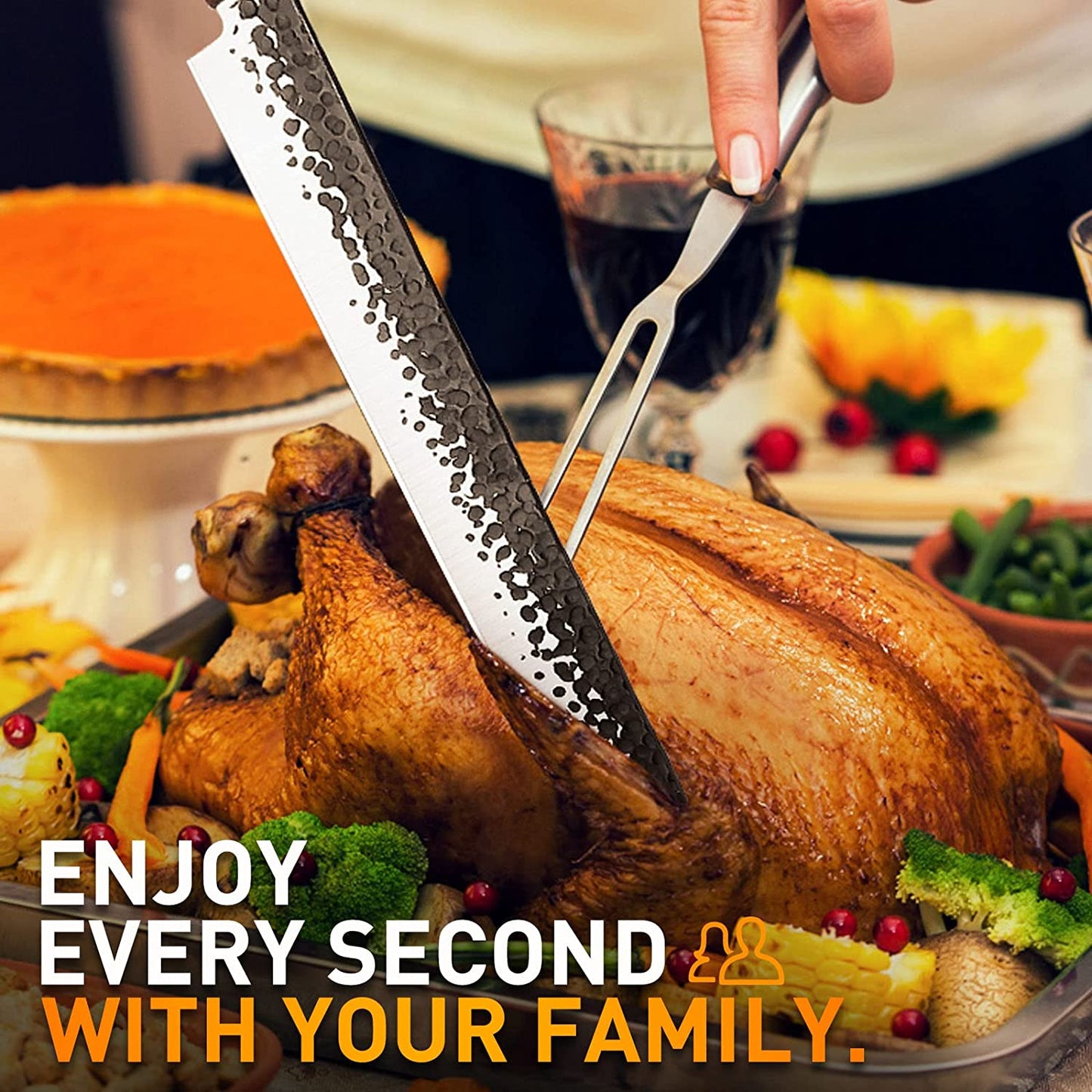 Slicing & Carving Knife–11" Brisket Knife Forged in Fire–High Carbon German Steel Meat Knife