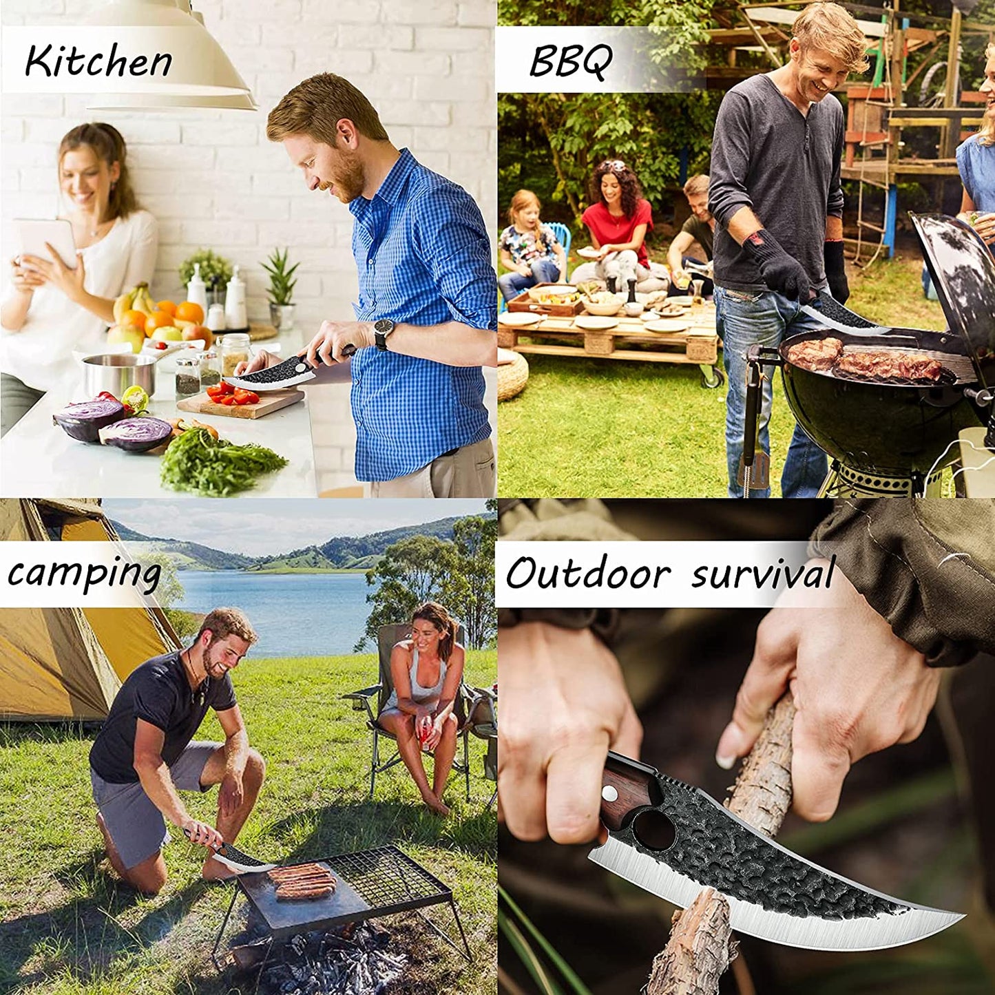 Huusk Kitchen Knife - Perfect for Cutting and Shredding Designed for Balance and Control in Modern Style with Traditional Stimulation, Japanese Kitchen Knife for Home, Camping, BBQ