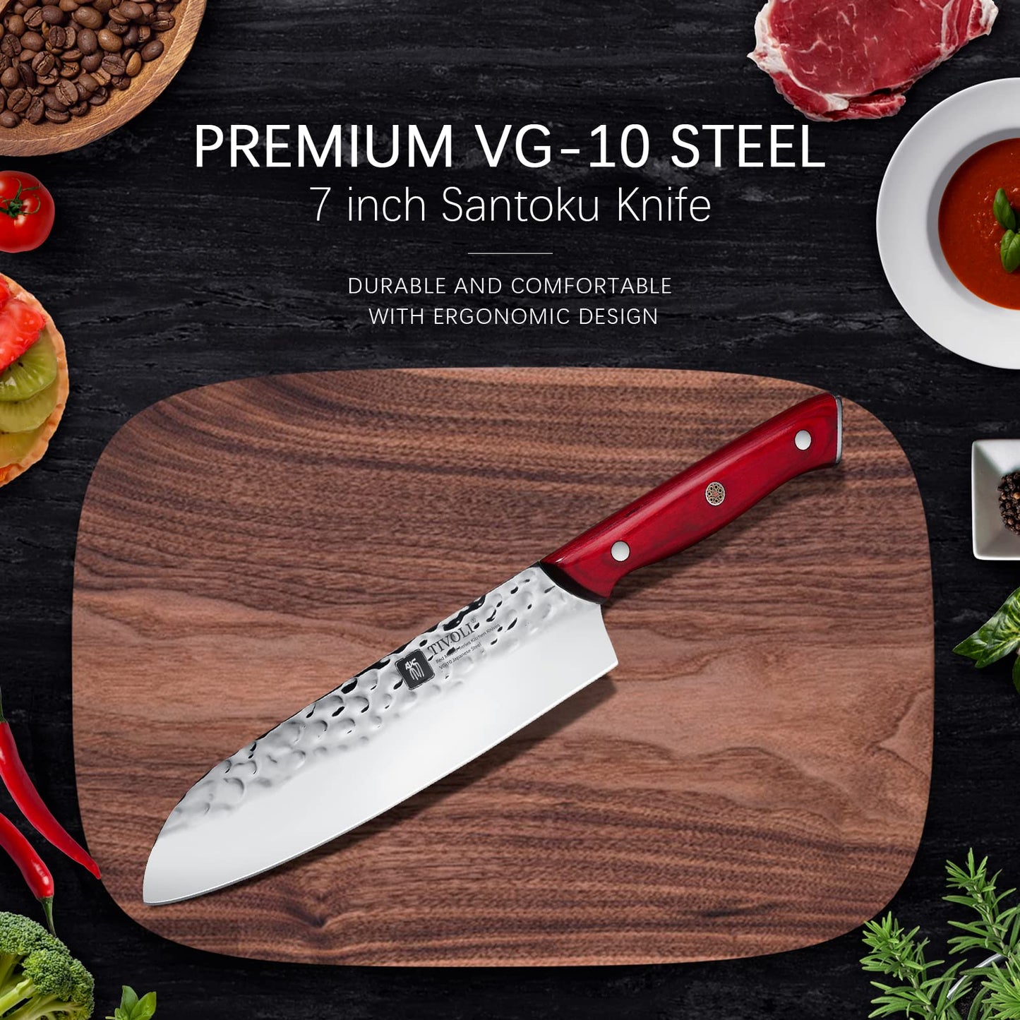 TIVOLI 7“ Kitchen Knife VG10 High Carbon Japanese Santoku Chef