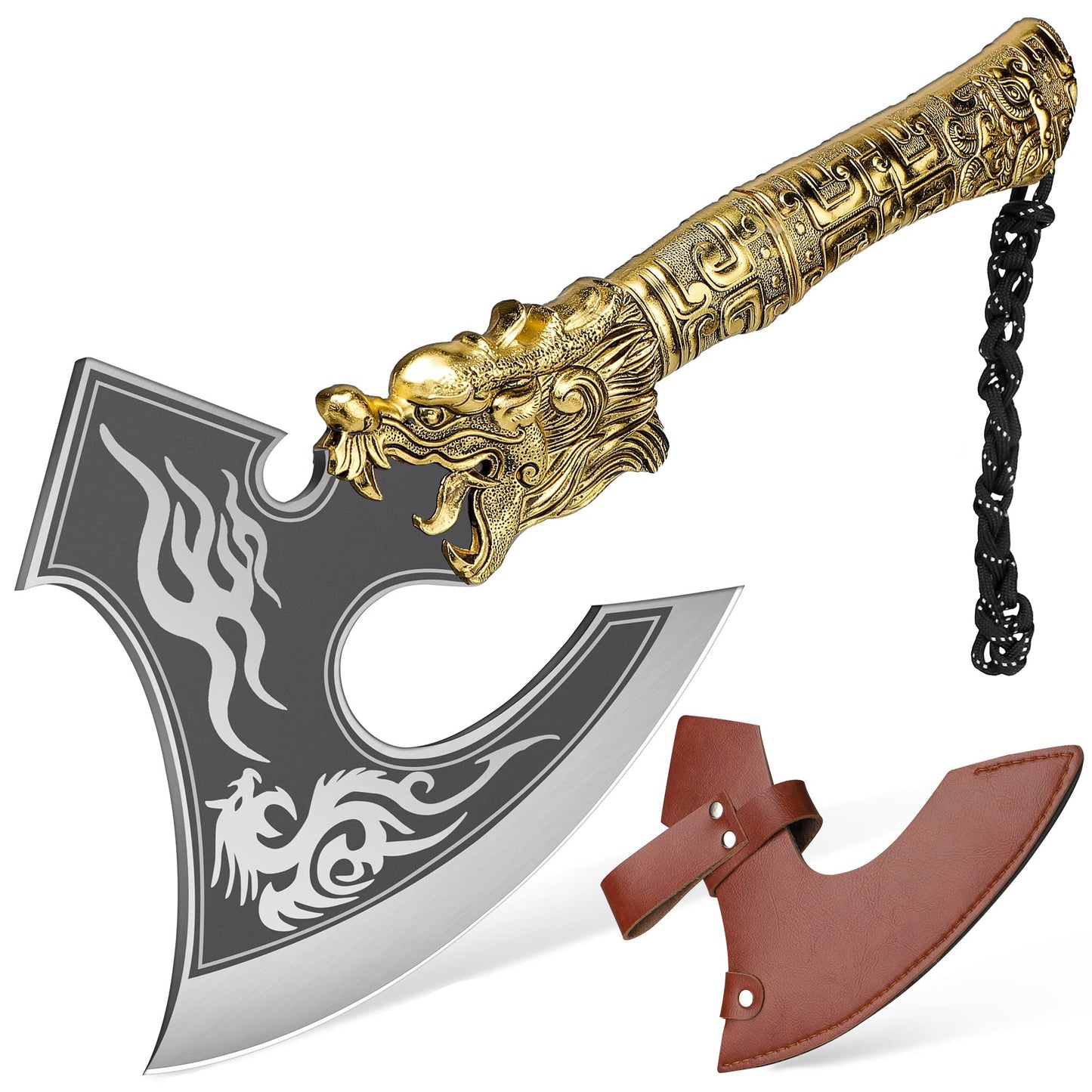 Heavy Duty Hatchet Axe with Carved Dragon Handle