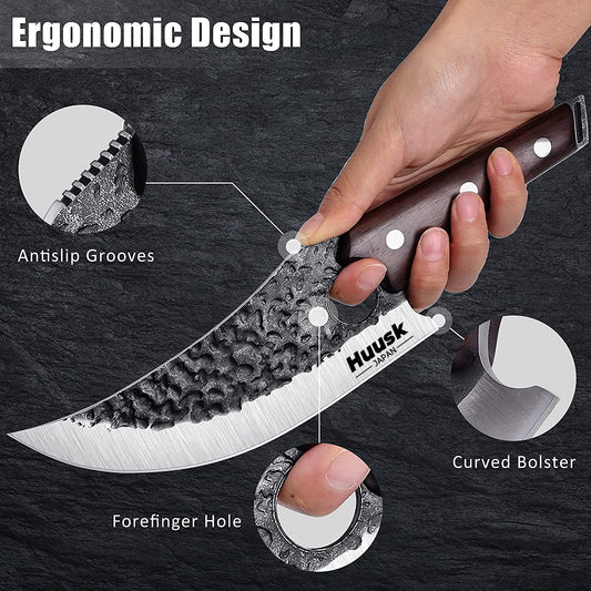 Huusk Kitchen Knife - Perfect for Cutting and Shredding Designed for Balance and Control in Modern Style with Traditional Stimulation, Japanese Kitchen Knife for Home, Camping, BBQ