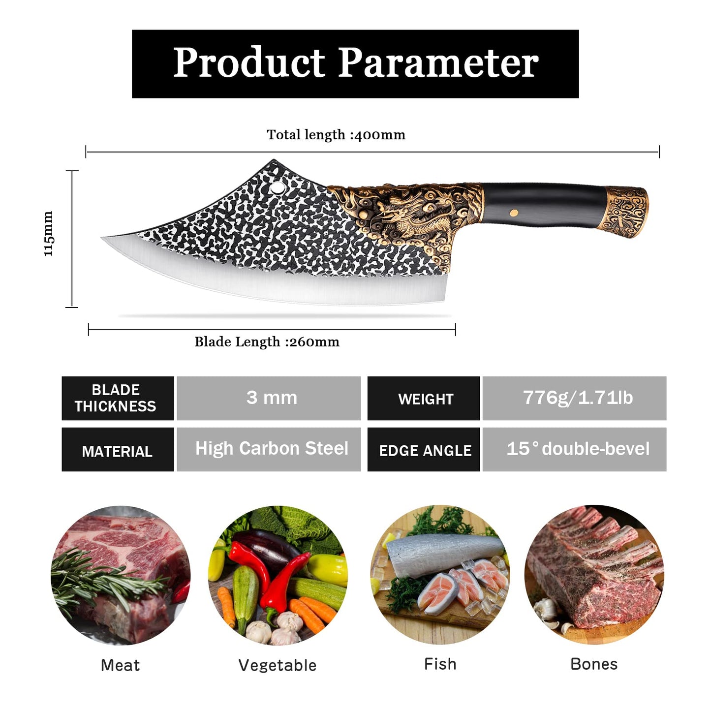 Lion Heavy-Duty Butcher Knife Meat Cleaver Hand Forged