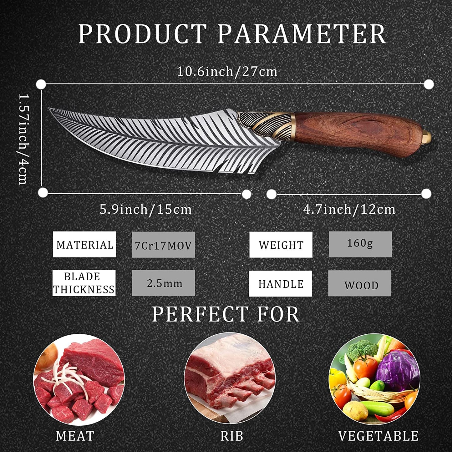TIVOLI 6 inch Hand Forged Feather Knife - Curved Blade