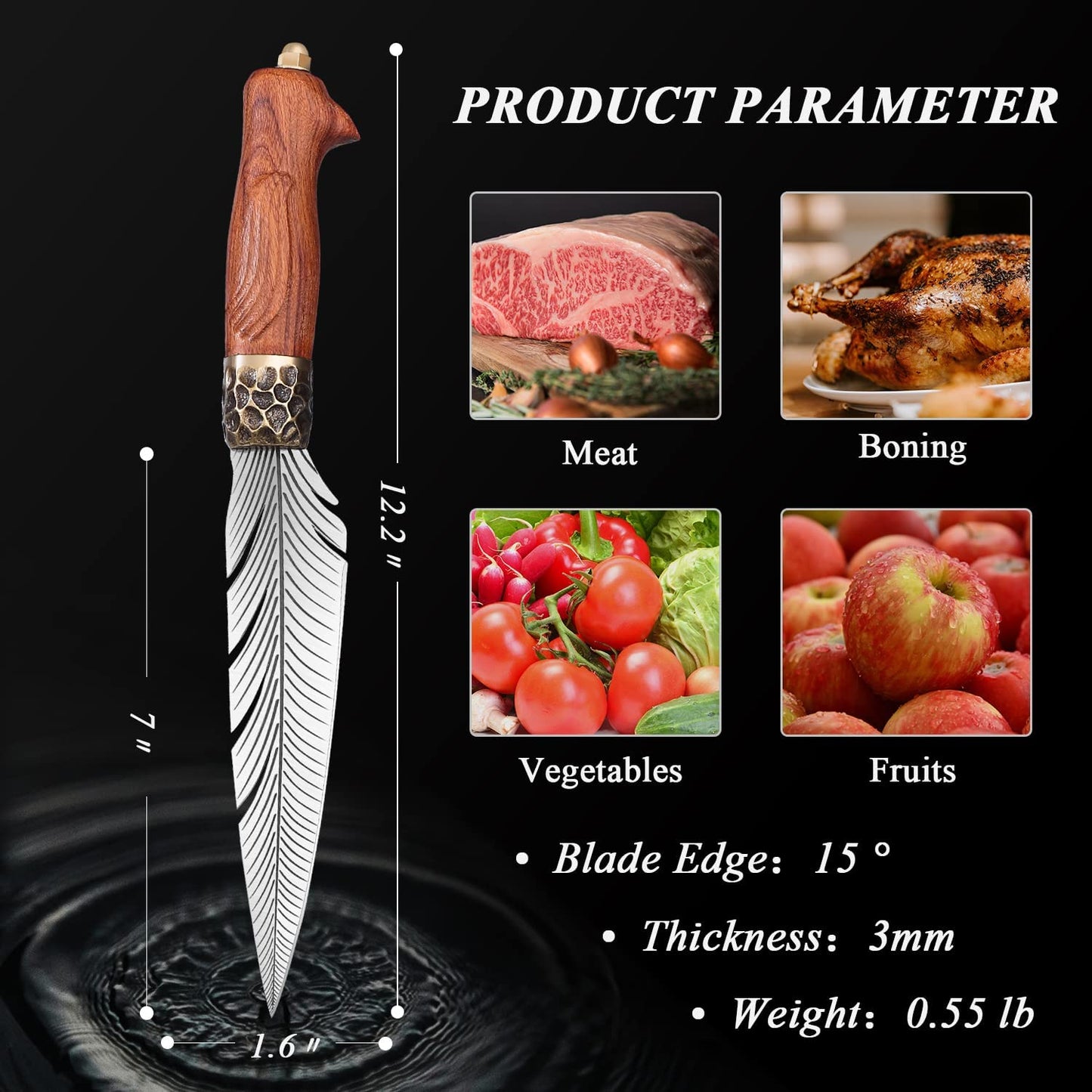 Hand Forged Feather Knife - Sharp Tip