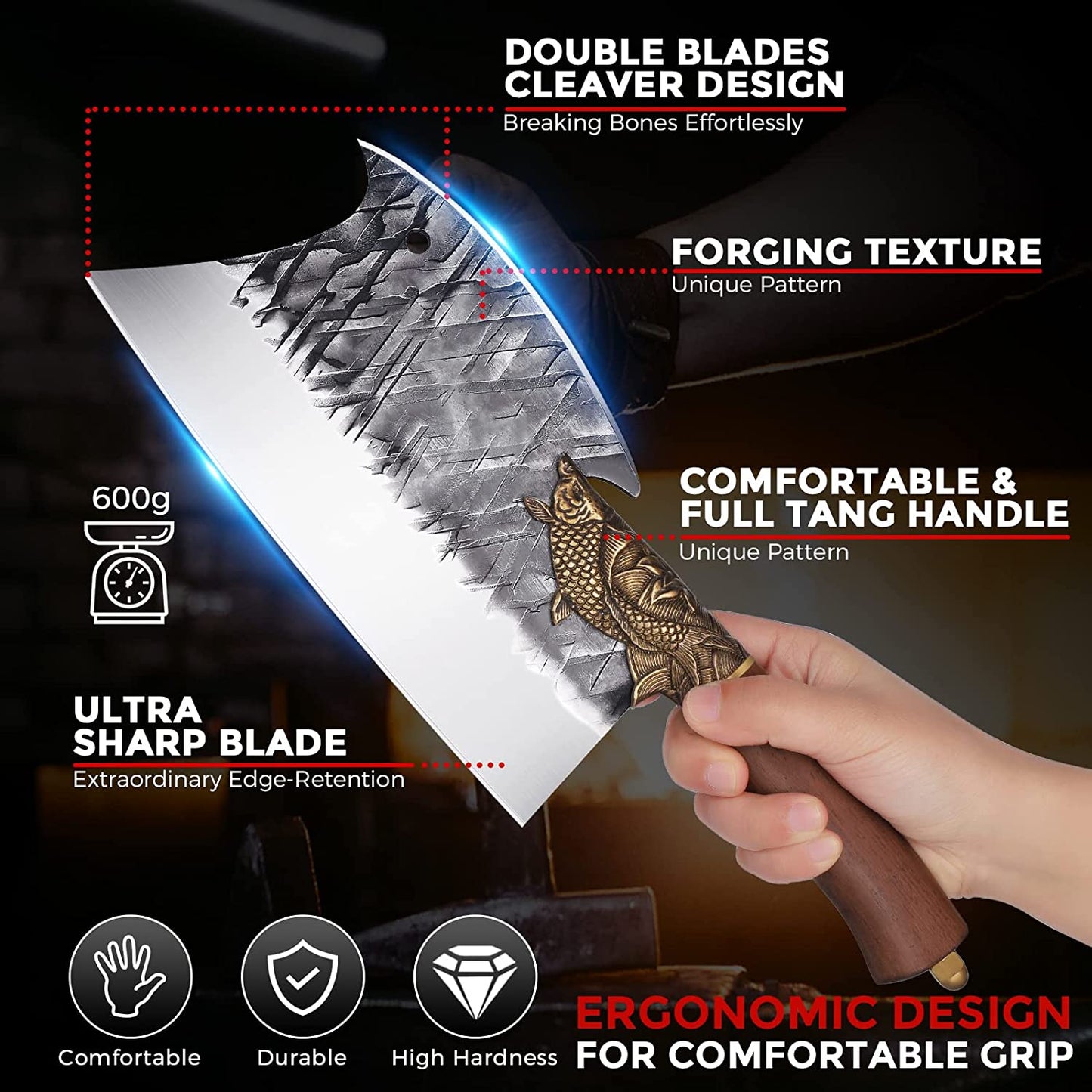Double Blades Bone Cutting Cleaver