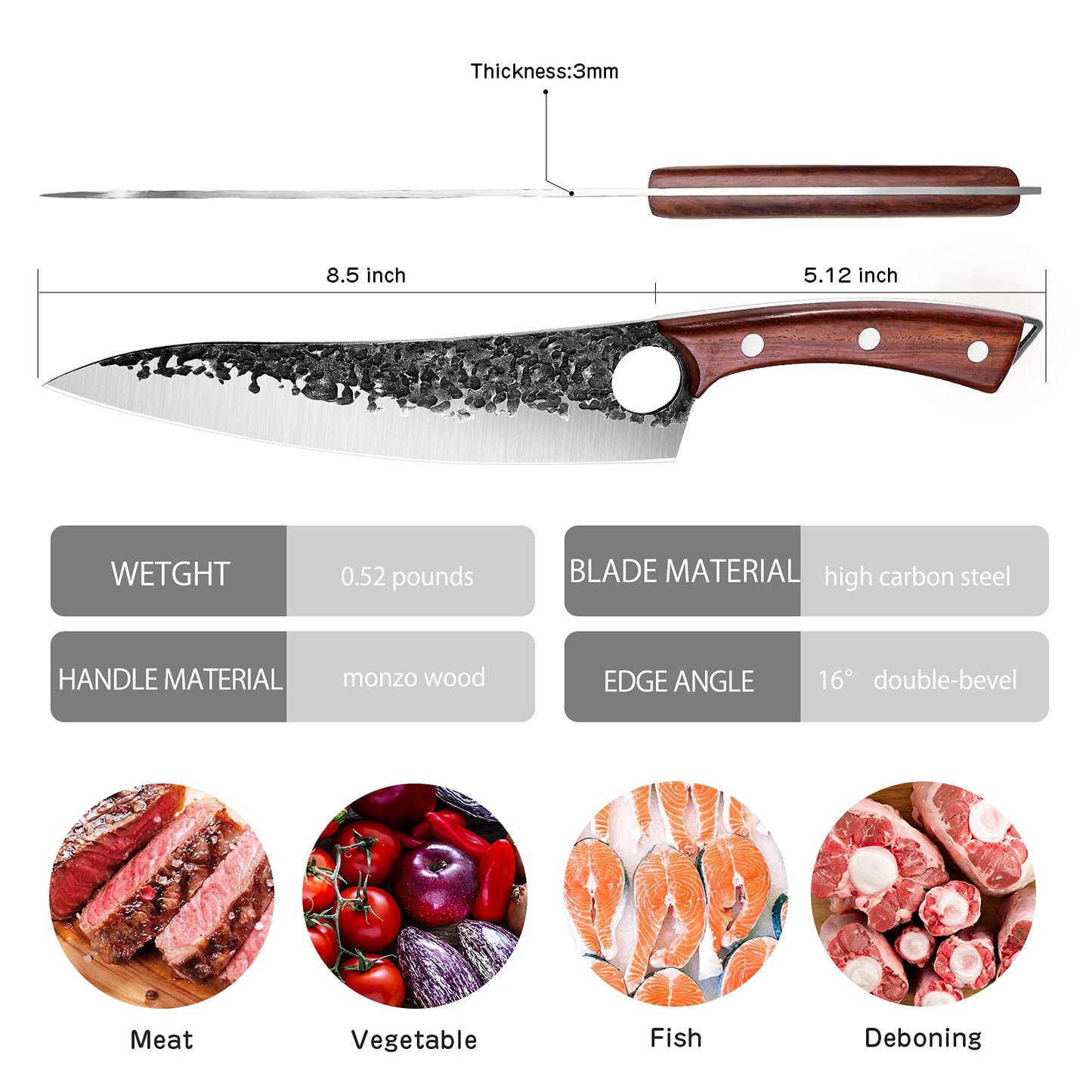 TIVOLI 8 Inch Hand Forged Japanese Chef Knife