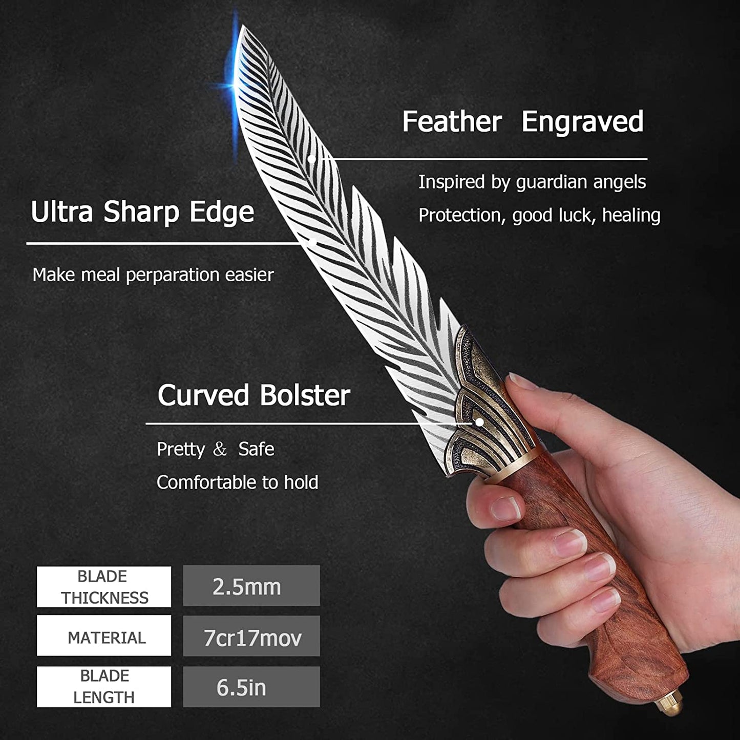 Hand Forged Feather Knife - Long Blade