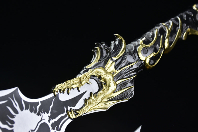Heavy Duty Skeleton Axe with Carved Evil Dragon Handle