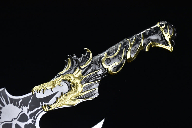 Heavy Duty Skeleton Axe with Carved Evil Dragon Handle