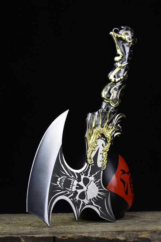 Heavy Duty Skeleton Axe with Carved Evil Dragon Handle