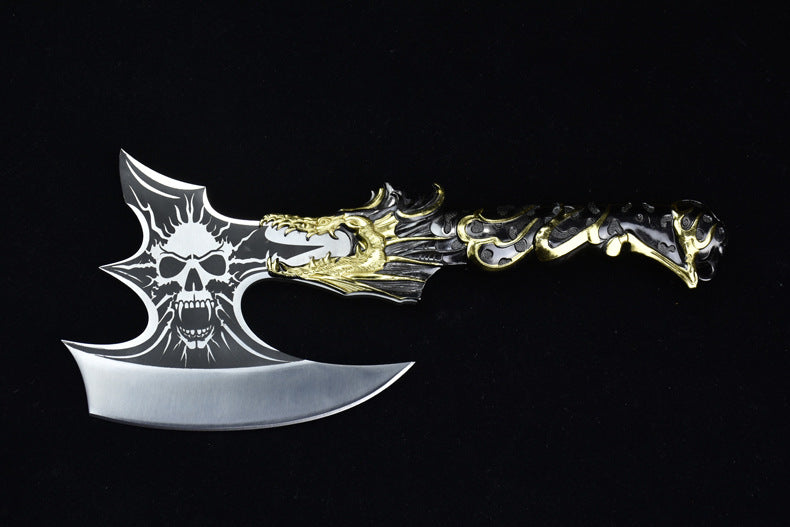 Heavy Duty Skeleton Axe with Carved Evil Dragon Handle