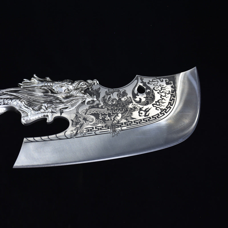 Silver Dragon Kitchen Knife Meat Cleaver with Leather Case