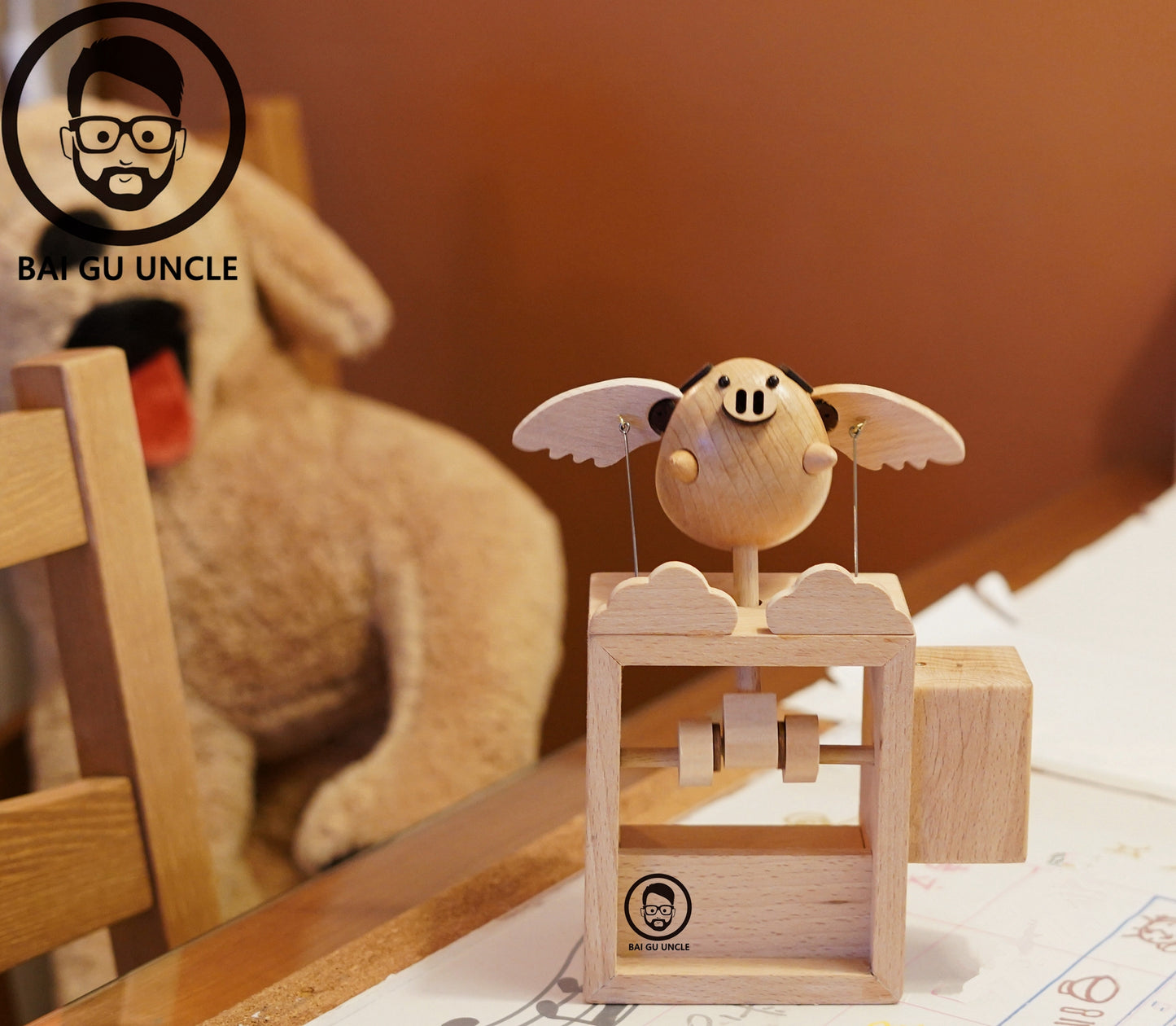 BAI GU UNCLE Wood Rustic Ornaments for Christmas Tree- Natural Wood Nativity Scene Decorations for Xmas, Holiday & Party