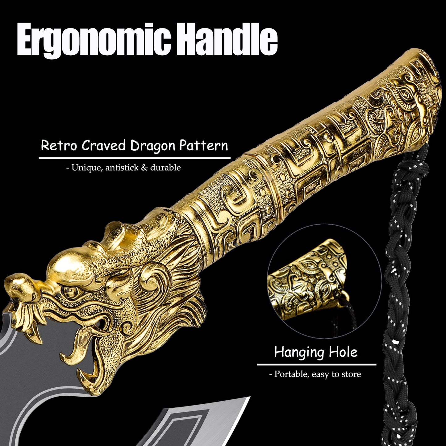 Heavy Duty Hatchet Axe with Carved Dragon Handle