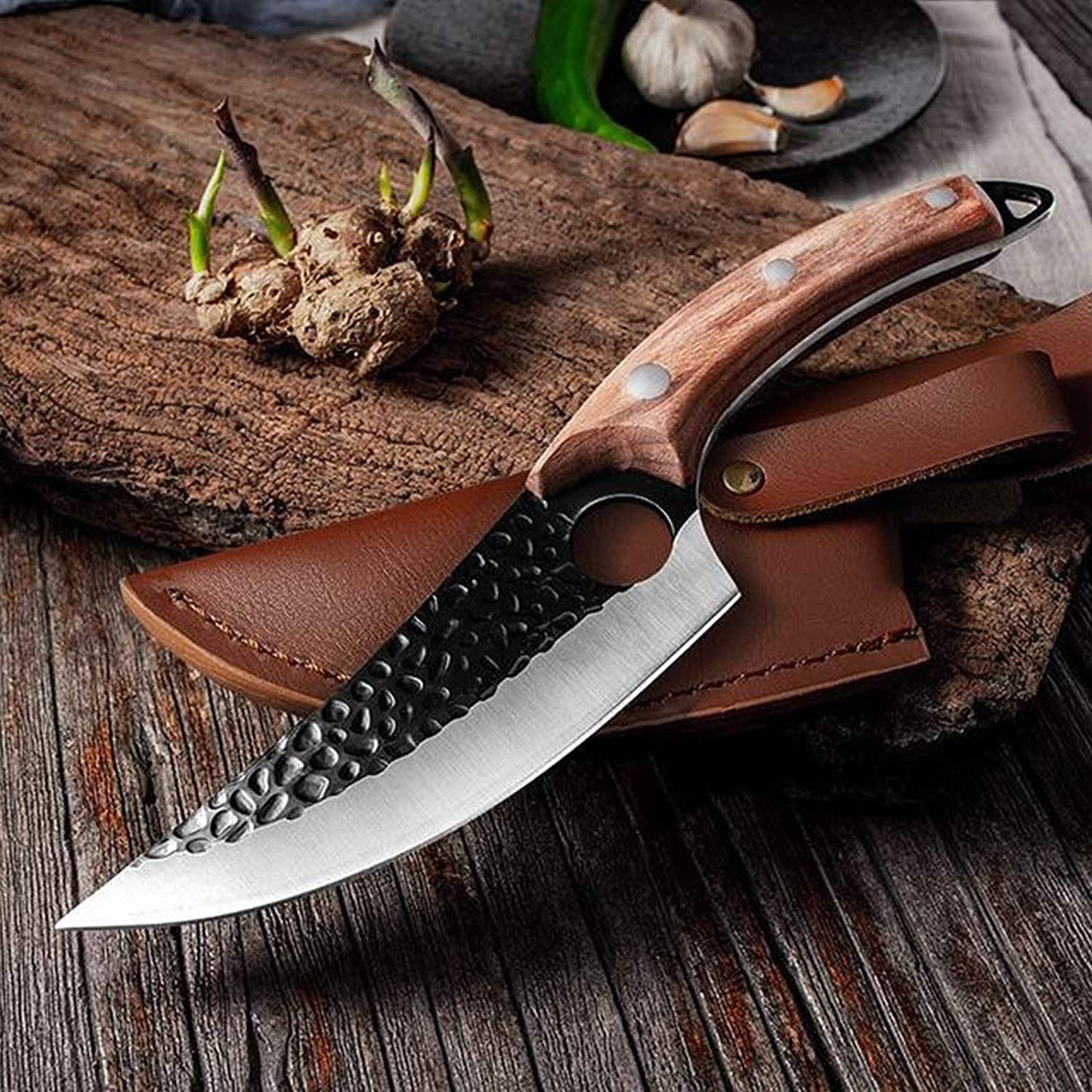 Huusk Viking Knives Hand Forged Boning Knife Full Tang Japanese Chef Knife with Sheath