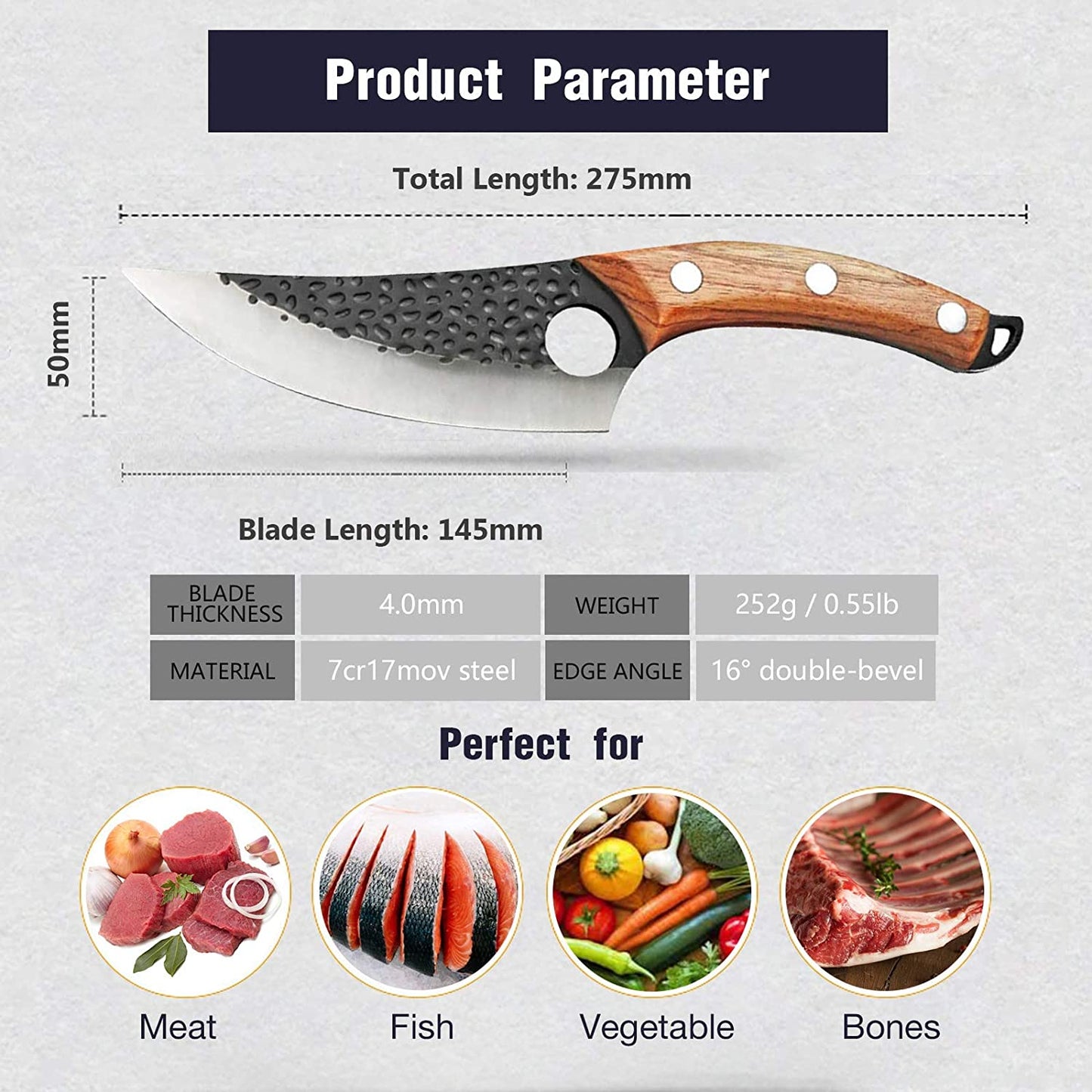 Huusk Viking Knives Hand Forged Boning Knife Full Tang Japanese Chef Knife with Sheath