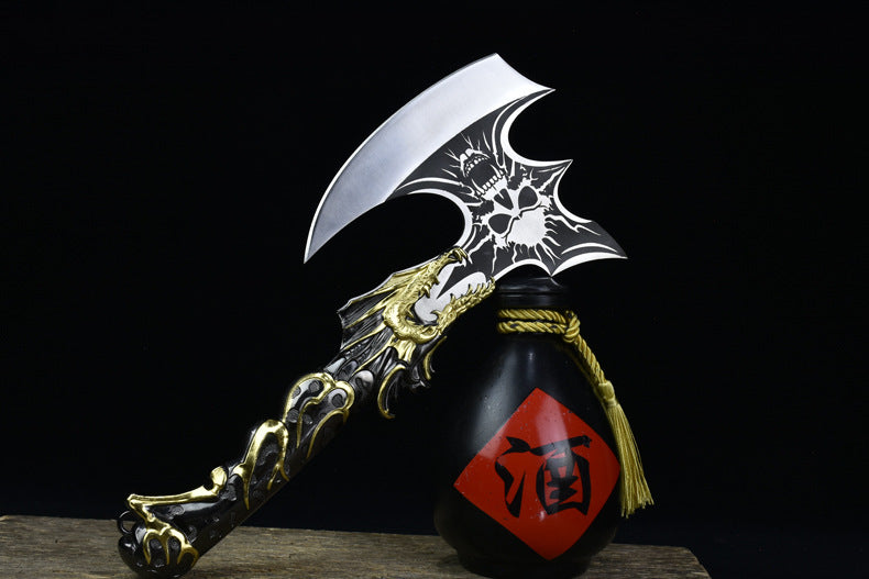 Heavy Duty Skeleton Axe with Carved Evil Dragon Handle